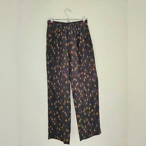 Finity 100% Silk Black and Orange Patterned Dress Pants
